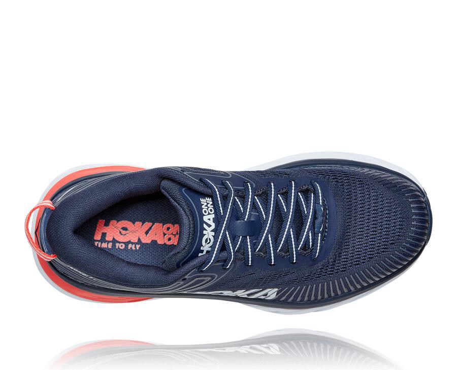 Running Shoes Womens - Hoka One One Bondi 7 - Navy/White - ODSMJHY-43